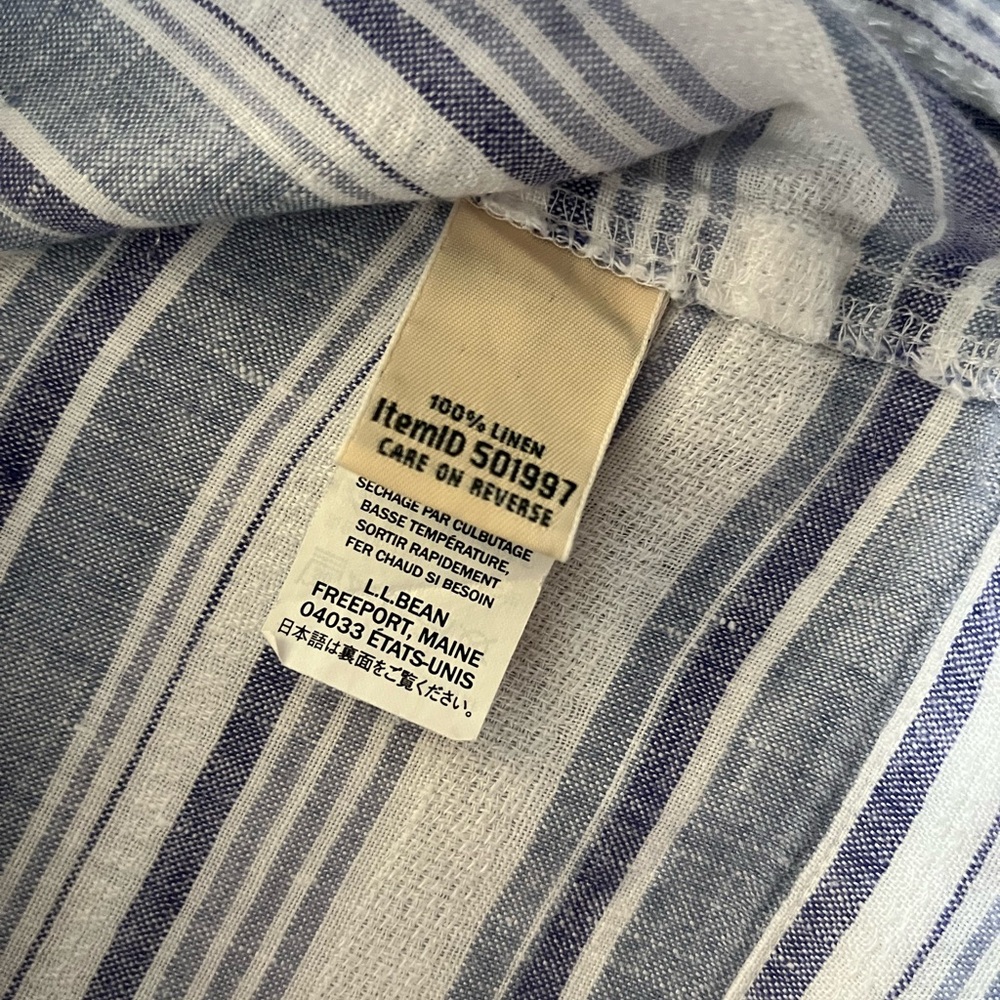 Women’s L.L. Bean 100% linen blue white stripe pullover boatneck tunic. Large P - Picture 6 of 14
